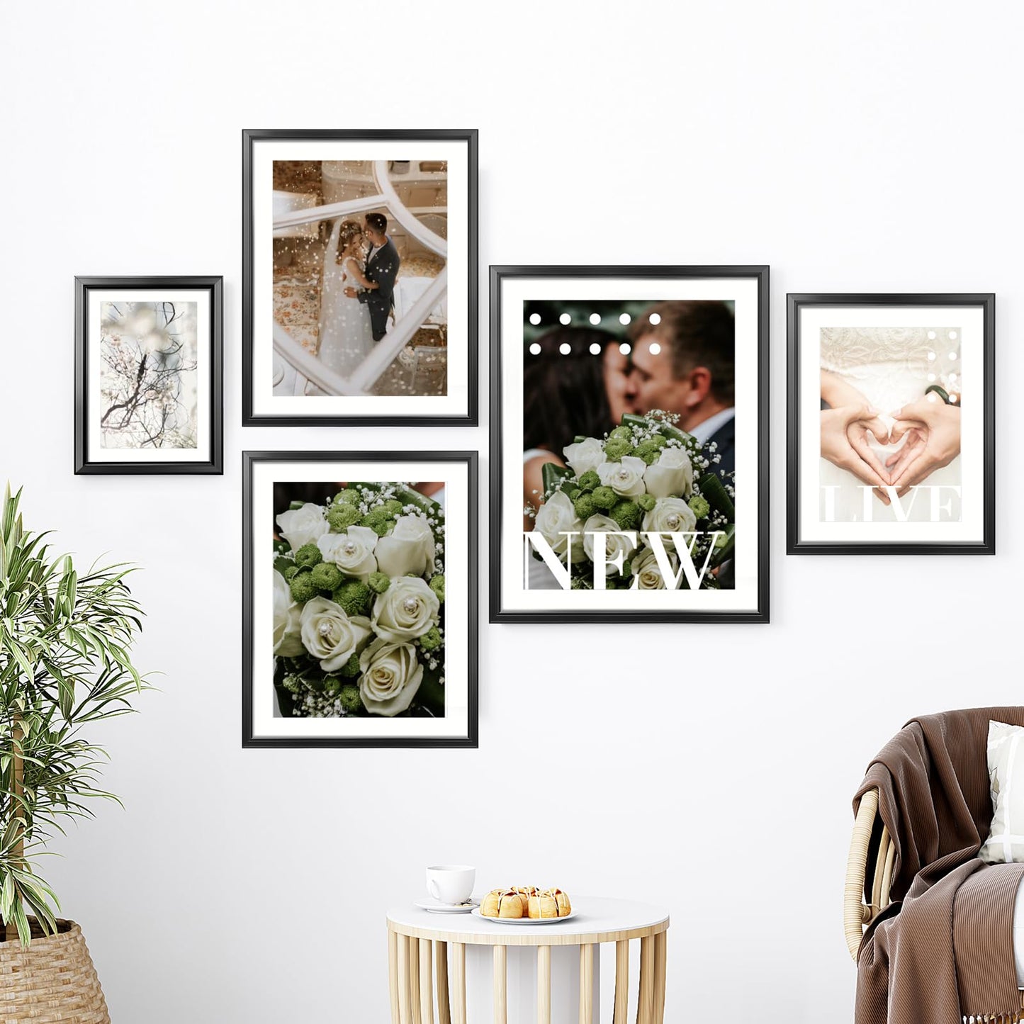 LaVie Home Picture Frame Set of 6, Display Picture with Mat , Frame with HD Plexiglass for Wall or Tabletop, Black Classic Collection