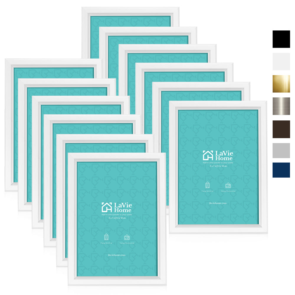 LaVie Home 5x7 Picture Frames (12 Pack, White) Simple Designed Photo F