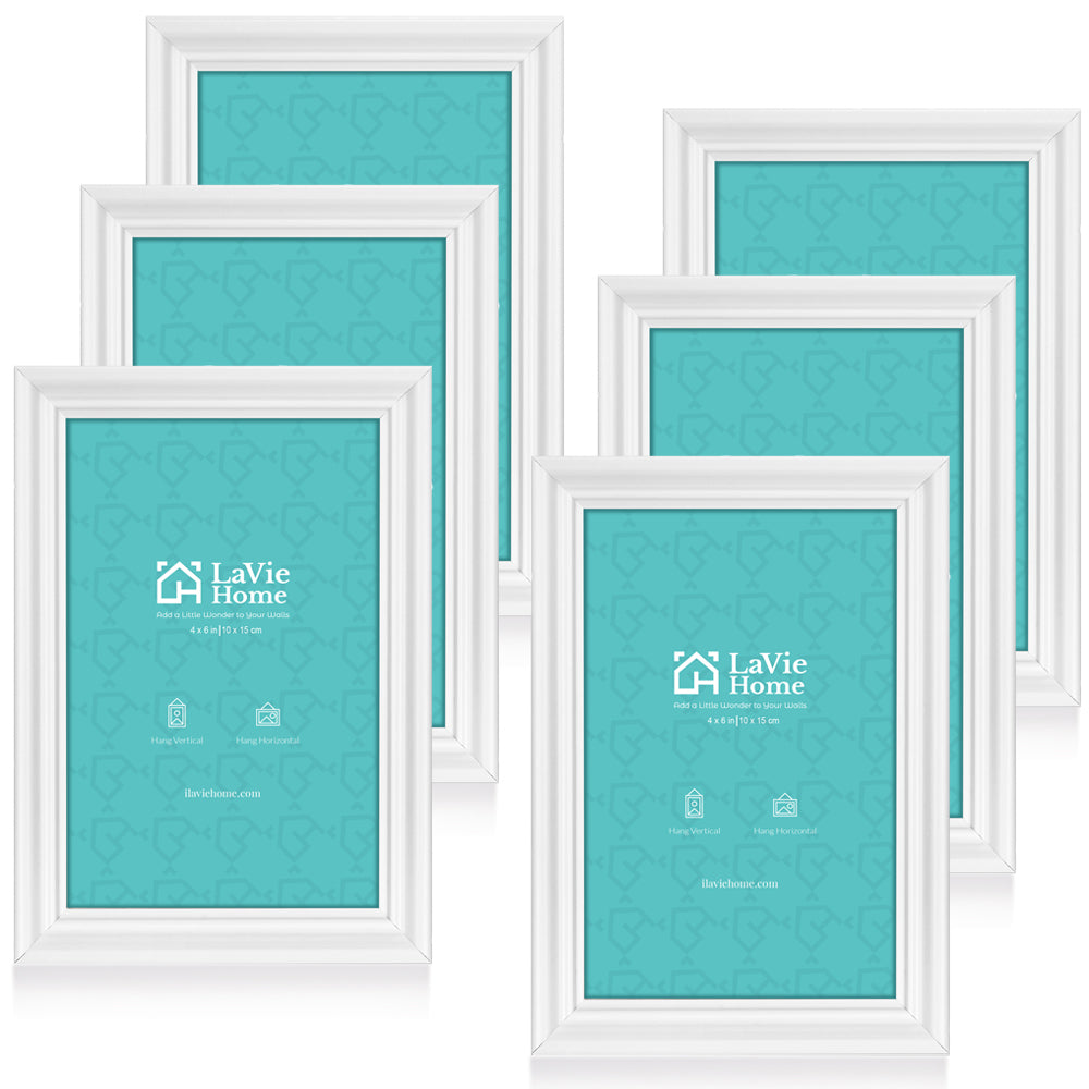 LaVie Home 4x6 Picture Frames(6 Pack, White) Single Photo Frame with H