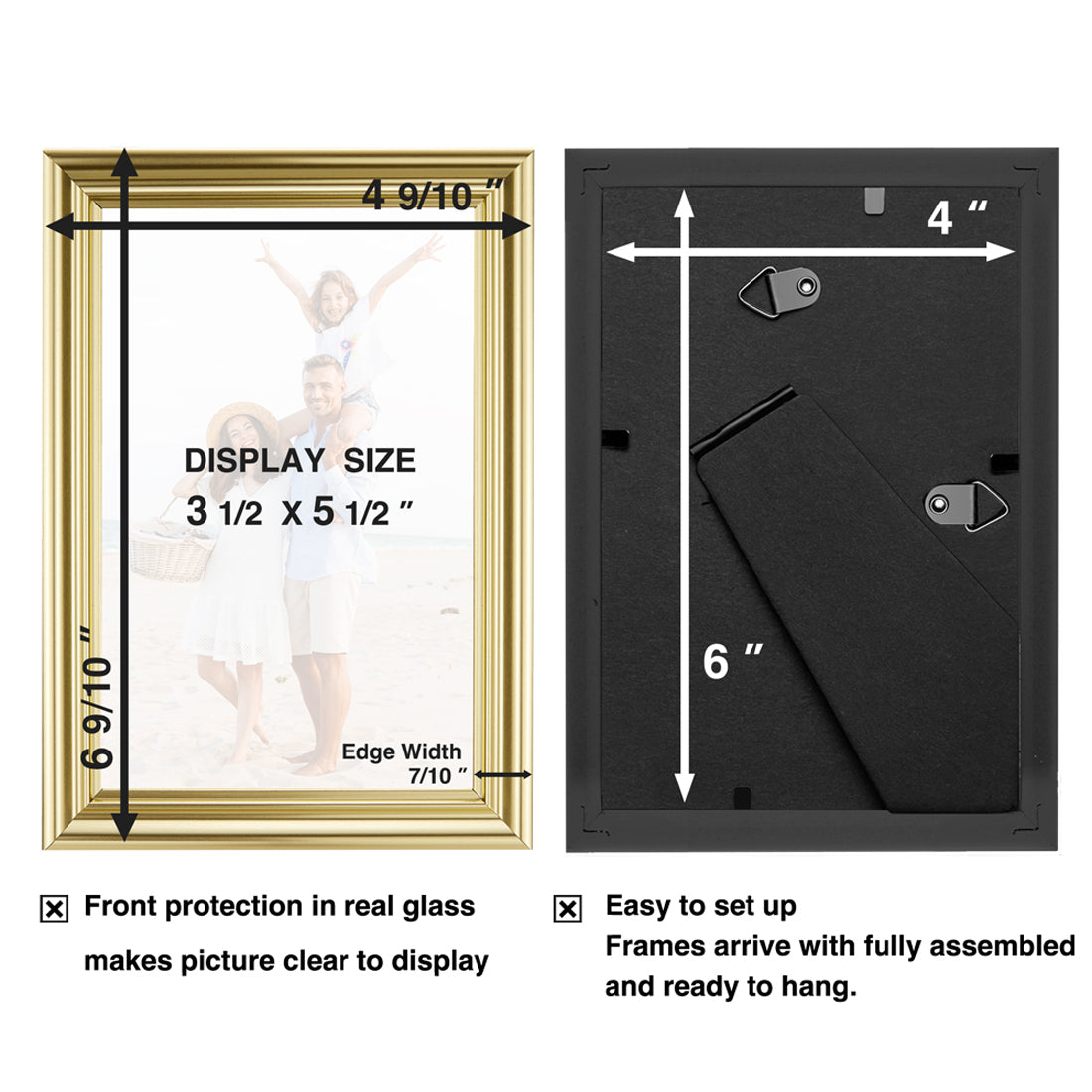 Lavie Home 5x7 Picture Frames (6 Pack, Gold) Simple Designed Photo Frame with High Definition Glass for Wall Mount & Table Top Display, Set of 6