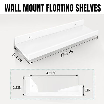 LaVie Home Floating Shelves for Wall Storage Set of 4, 16 Inch Picture Ledge Shelf, White Wall Shelves with Lip for Kitchen, Bedroom, Bathroom, and Living Room