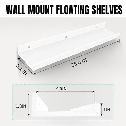 LaVie Home Floating Shelves for Wall Storage Set of 4, 16 Inch Picture Ledge Shelf, White Wall Shelves with Lip for Kitchen, Bedroom, Bathroom, and Living Room