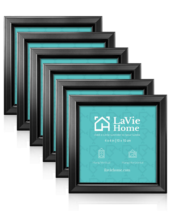 LaVie Home 4x4 Picture Frames (6 Pack, Black)， Small Square Frame with High Definition Plexiglass for Wall Mount & Table Top Display, Set of 6 Classic Collection