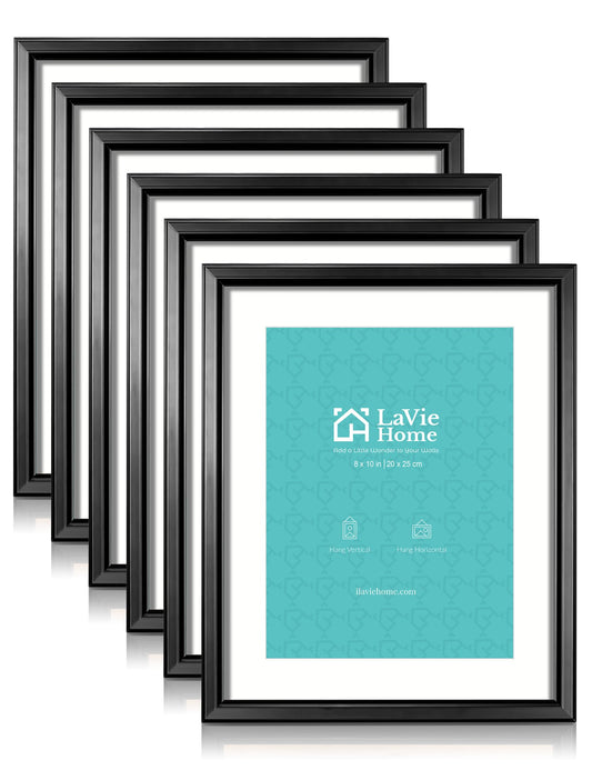 LaVie Home Picture Frame Set of 6, Display Picture  with Mat , Frame with HD Plexiglass for Wall or Tabletop, Black Classic Collection