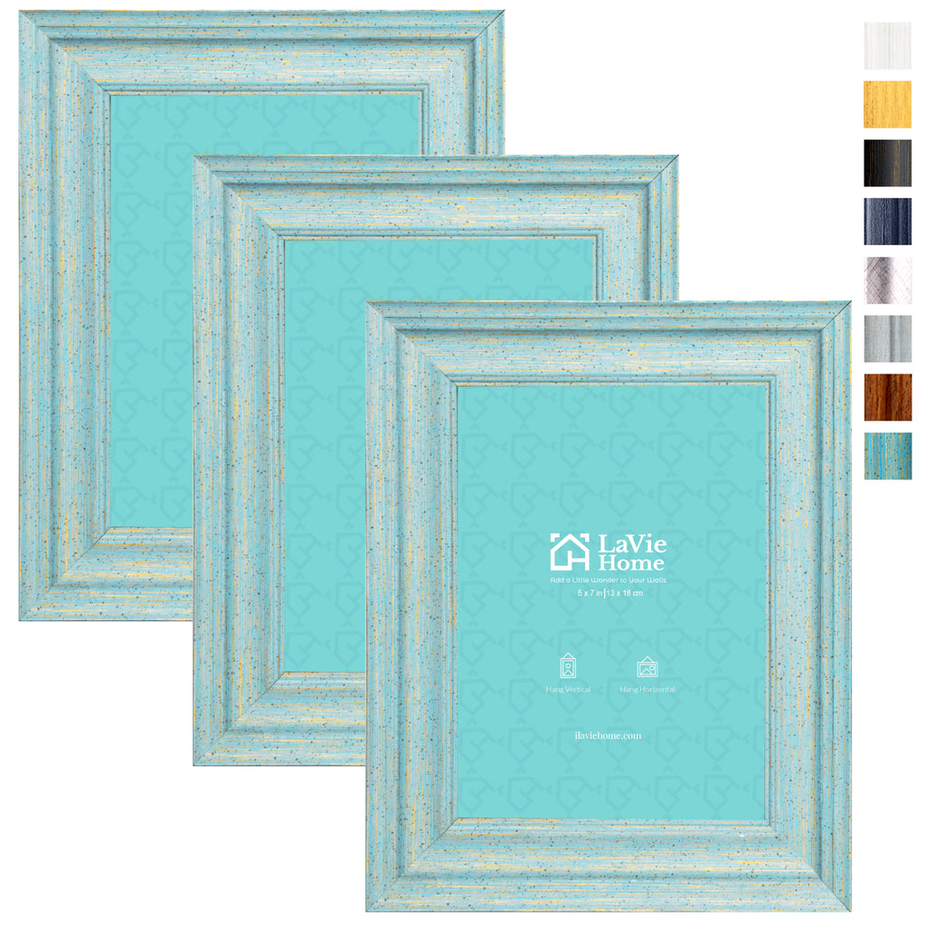 LaVie Home 5x7 Picture Frames (3 Pack, Distressed White Wood Grain) Rustic Photo Frame Set with High Definition Glass for Wall Mount & Table Top Display, Set of 3 Elite Collection