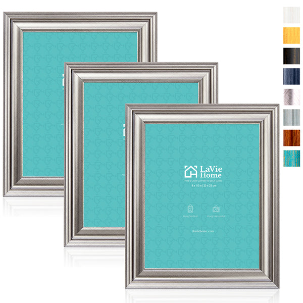 LaVie Home 8x10 Picture Frames (3 Pack, Silver) Photo Frame Set with High Definition Glass for Wall Mount & Table Top Display, Set of 3 Elite Collection