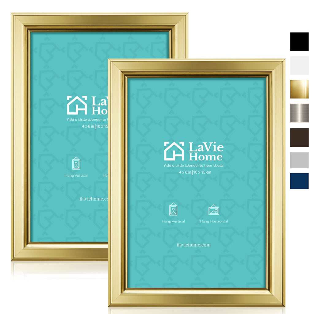 LaVie Home 4x6 Picture Frames (2 Pack, Gold) Simple Designed Photo Fra