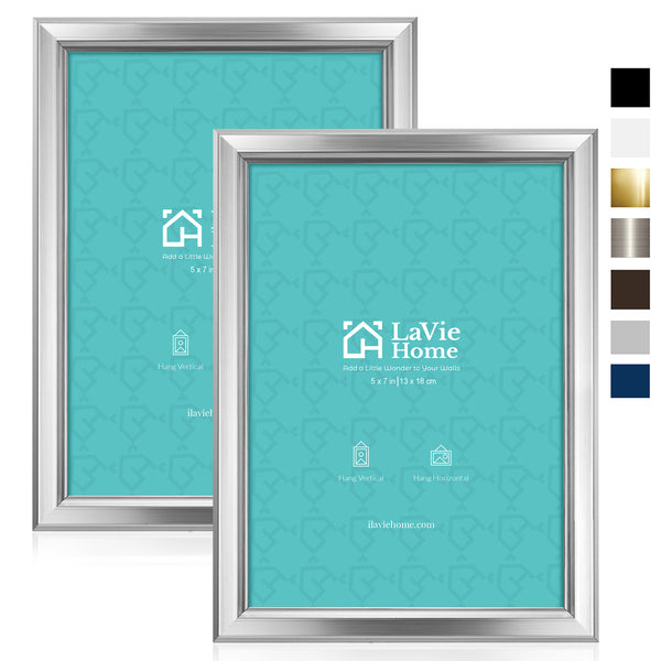 LaVie Home 5x7 Picture Frames (2 Pack, Silver) Simple Designed Photo Frame with High Definition Glass for Wall Mount & Table Top Display, Set of 2 Classic Collection